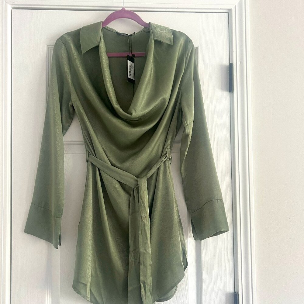 First Distraction Satin Dress - Sage Green - UK 16 / US 12